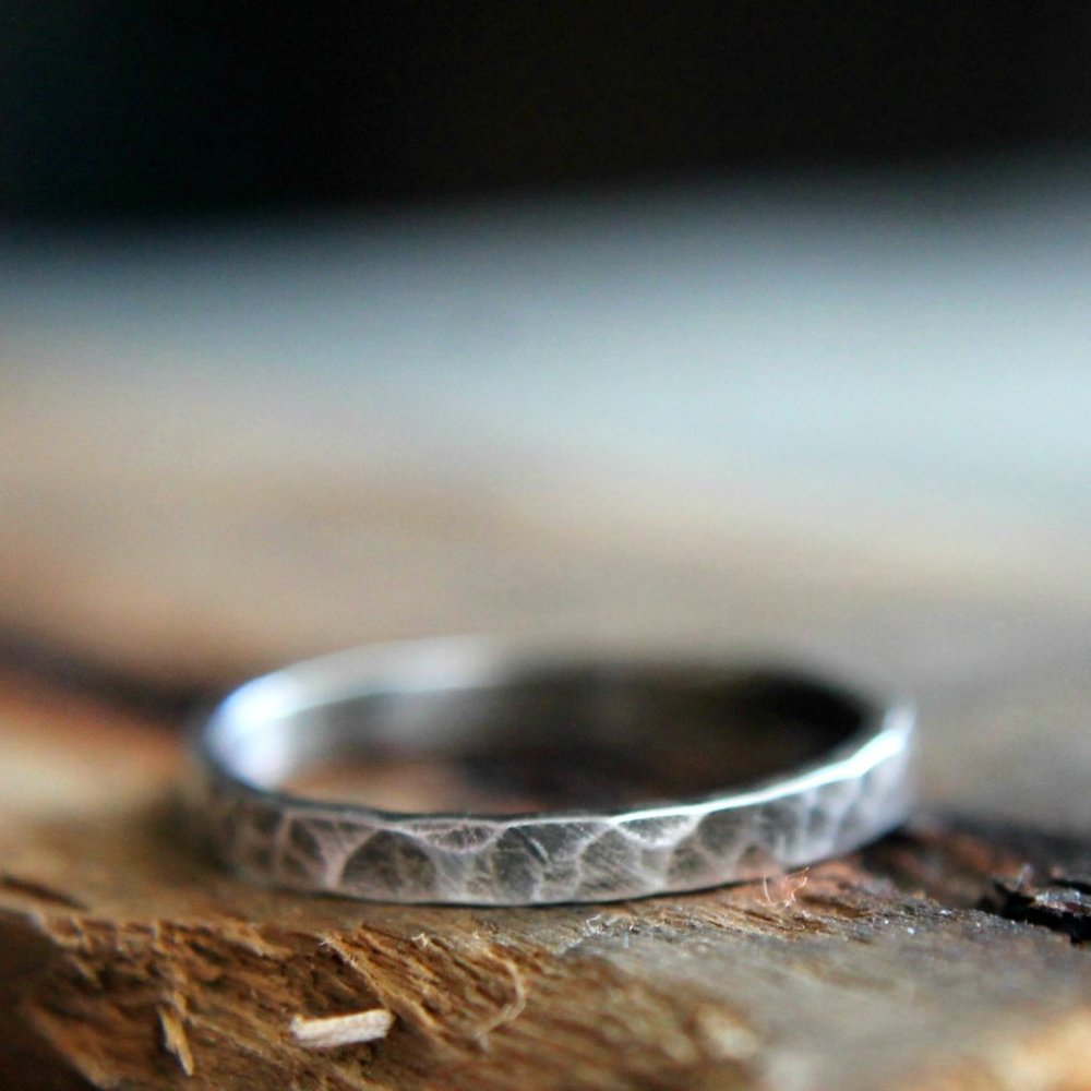 Sterling Silver Hammered Narrow Band, Hammered Stacking Ring, Metalwork Jewelr